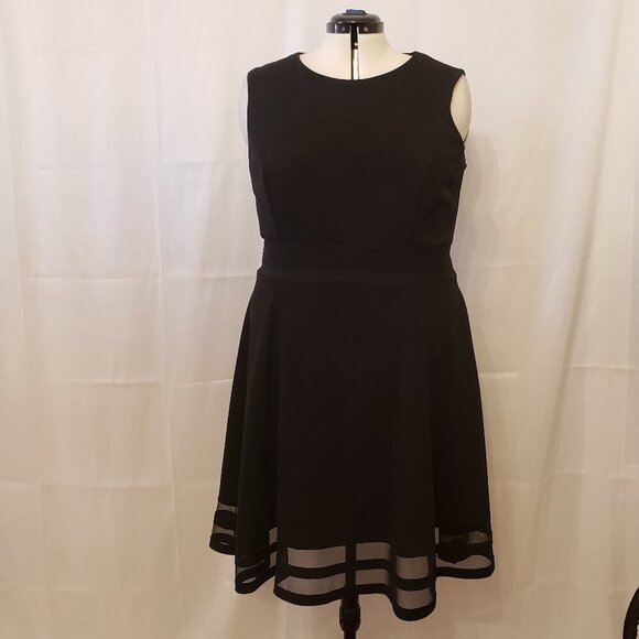 Calvin Klein Black Mesh Illusion Hem Fit & Flare Sleeveless Dress Size 16 - Picture 2 of 12